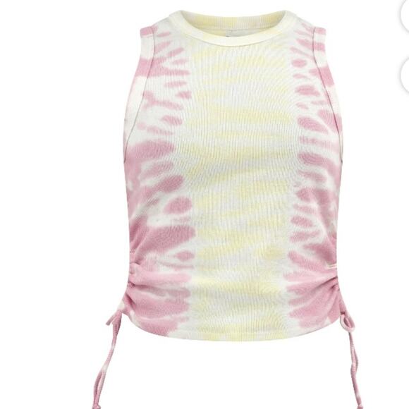 No Boundaries tender lemon tie dye Side Cinch Graphic Tank Top - Picture 3 of 9